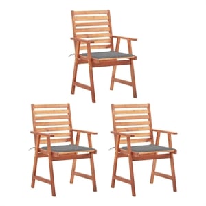 vidaXL Patio Dining Chairs 3 pcs with Cushions Solid Acacia Wood