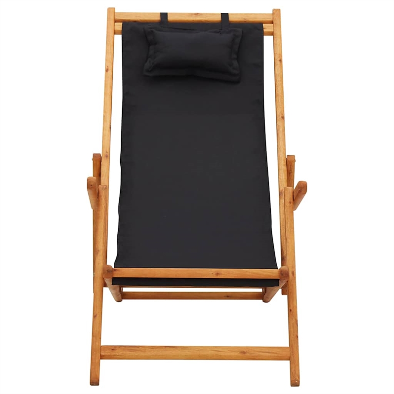 vidaXL Folding Beach Chair Solid Eucalyptus Wood and Fabric Black