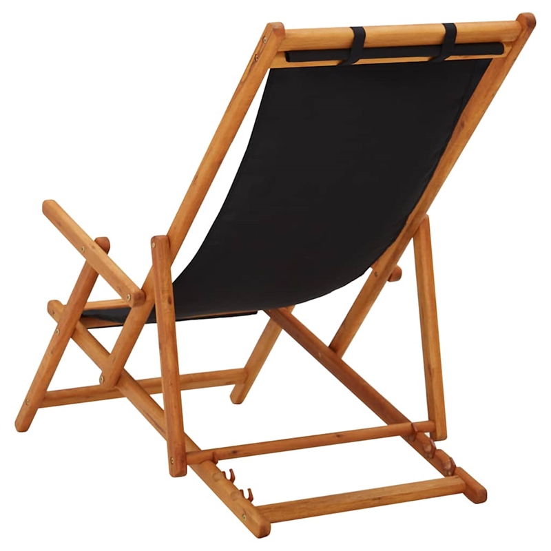 vidaXL Folding Beach Chair Solid Eucalyptus Wood and Fabric Black