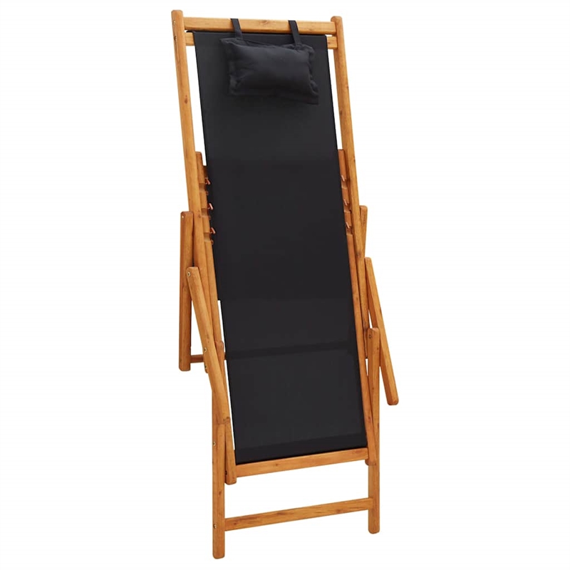 vidaXL Folding Beach Chair Solid Eucalyptus Wood and Fabric Black