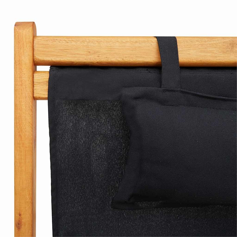 vidaXL Folding Beach Chair Solid Eucalyptus Wood and Fabric Black
