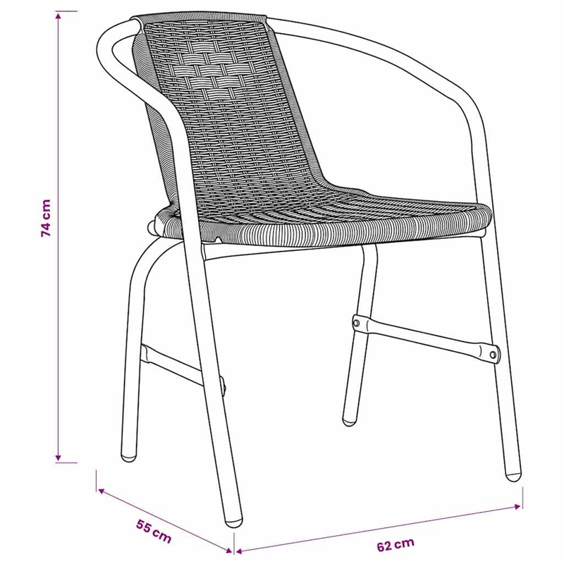 vidaXL Garden Chairs 6 pcs Plastic Rattan and Steel 242.5 lb