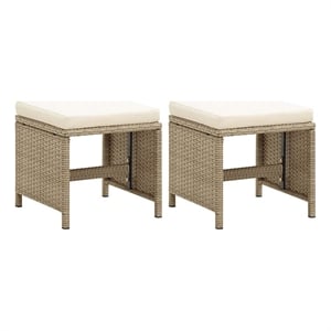vidaXL Patio Stools 2 pcs with Cushions Poly Rattan Beige