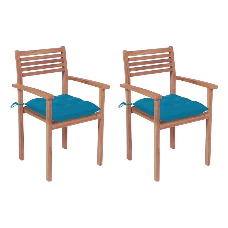 vidaXL Patio Chairs 2 pcs with Light Blue Cushions Solid Teak Wood