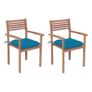 vidaXL Patio Chairs 2 pcs with Light Blue Cushions Solid Teak Wood