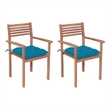 vidaXL Patio Chairs 2 pcs with Light Blue Cushions Solid Teak Wood