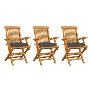 vidaXL Patio Chairs with Anthracite Cushions 3 pcs Solid Teak Wood