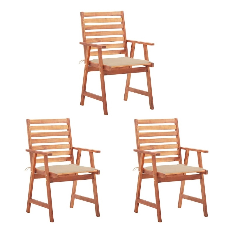 vidaXL Patio Dining Chairs 3 pcs with Cushions Solid Acacia Wood