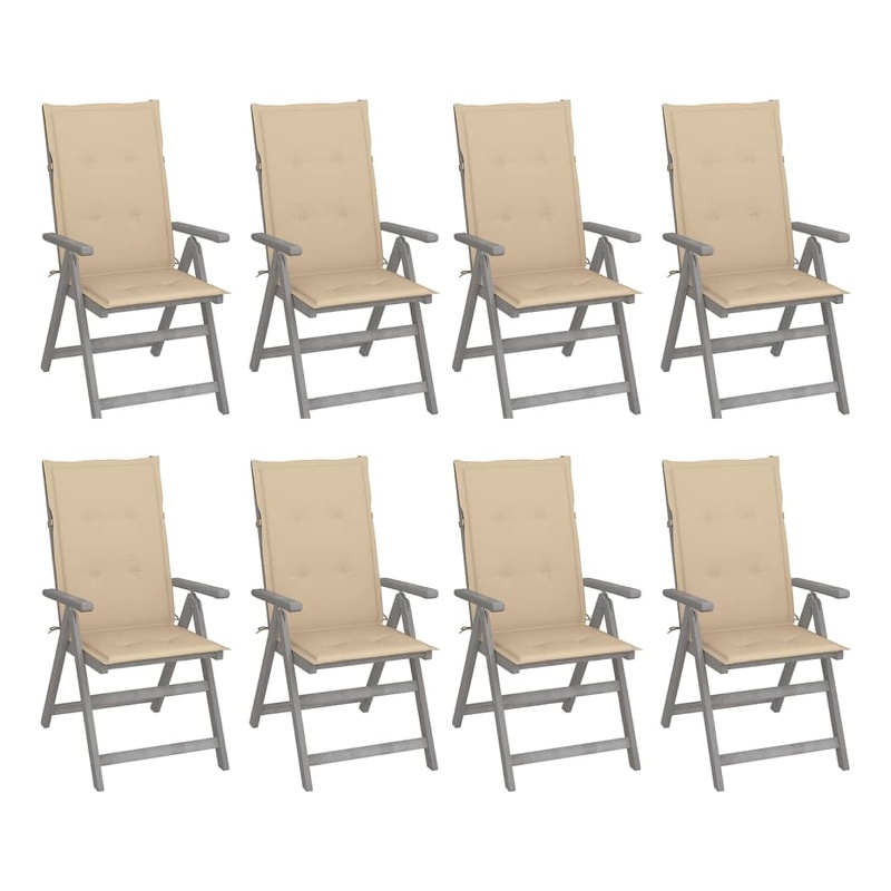 vidaXL Patio Reclining Chairs with Cushions 8 pcs Gray Acacia Wood