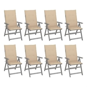 vidaXL Patio Reclining Chairs with Cushions 8 pcs Gray Acacia Wood
