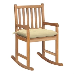 vidaXL Rocking Chair with Cream White Cushion Solid Teak Wood