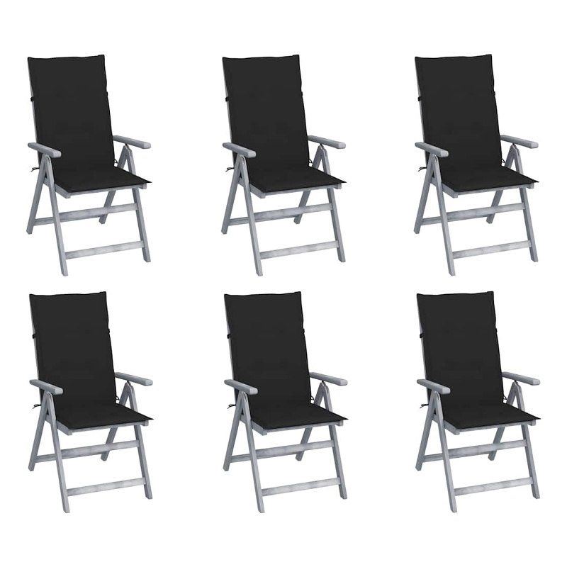 vidaXL Patio Reclining Chairs 6 pcs with Cushions Solid Acacia Wood