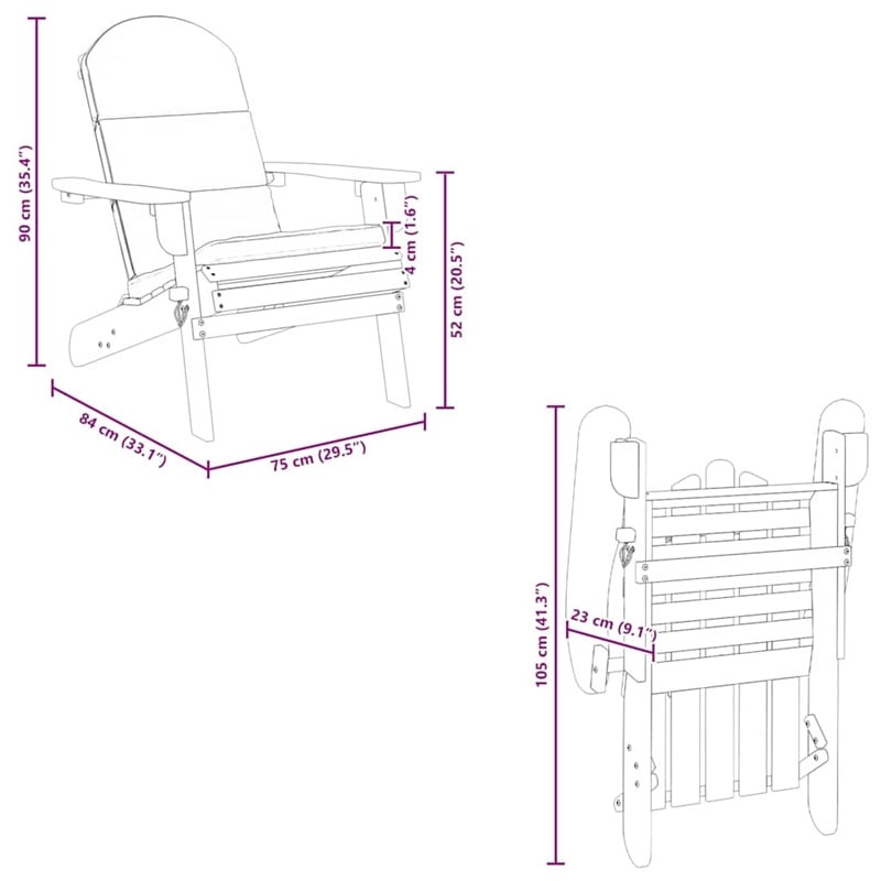 vidaXL Adirondack Patio Chair with Cushions Solid Wood Acacia