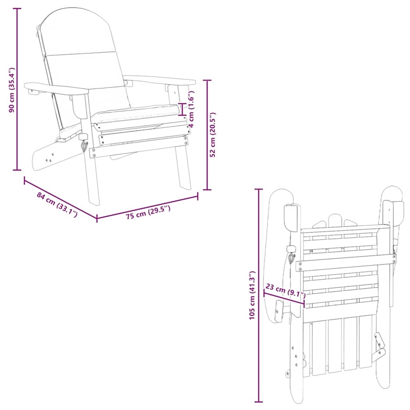 vidaXL Adirondack Patio Chair with Cushions Solid Wood Acacia