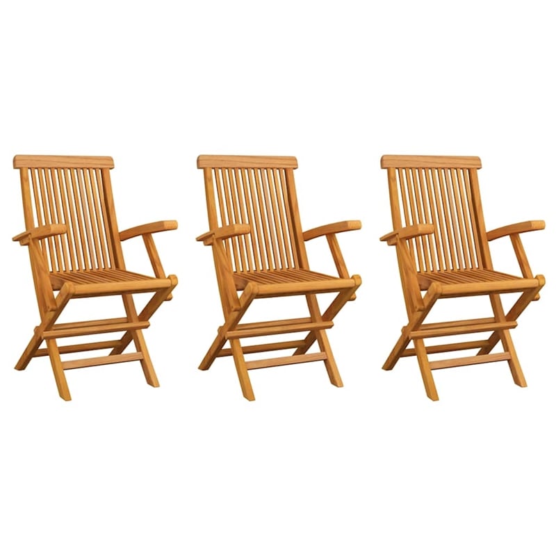 vidaXL Patio Chairs with Gray Cushions 3 pcs Solid Teak Wood