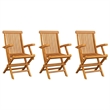 vidaXL Patio Chairs with Gray Cushions 3 pcs Solid Teak Wood