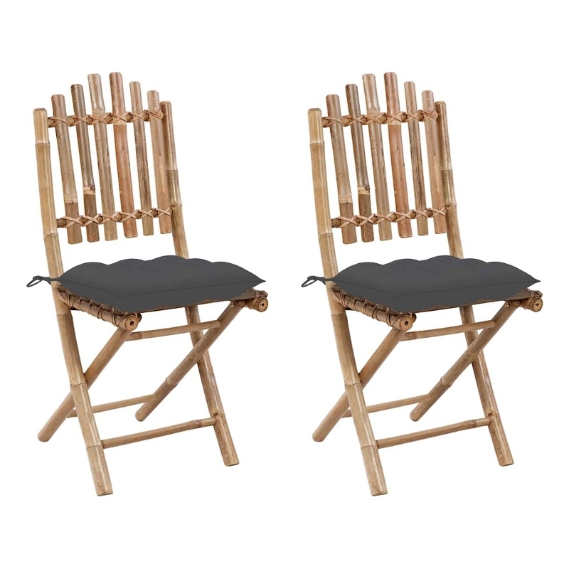 vidaXL Folding Patio Chairs 2 pcs with Cushions Bamboo