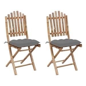 vidaXL Folding Patio Chairs 2 pcs with Cushions Bamboo