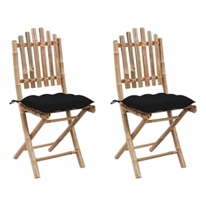 vidaXL Folding Patio Chairs 2 pcs with Cushions Bamboo