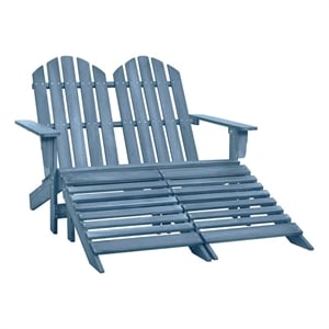 vidaXL 2-Seater Patio Adirondack Chair&Ottoman Fir Wood Blue