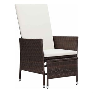 vidaXL Reclining Patio Chair with Cushions Poly Rattan Brown