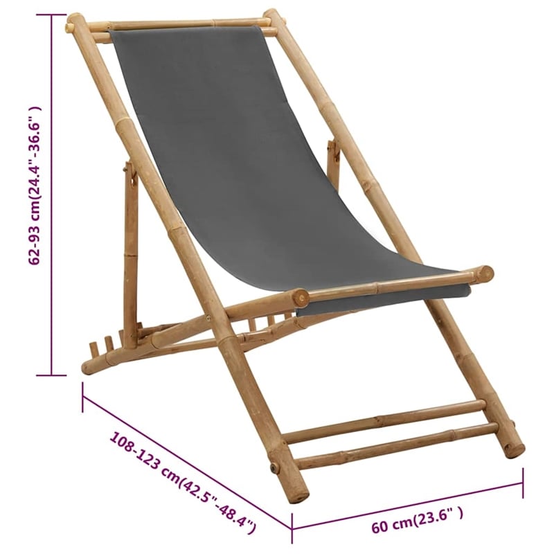 vidaXL Deck Chair Bamboo and Canvas Dark Gray