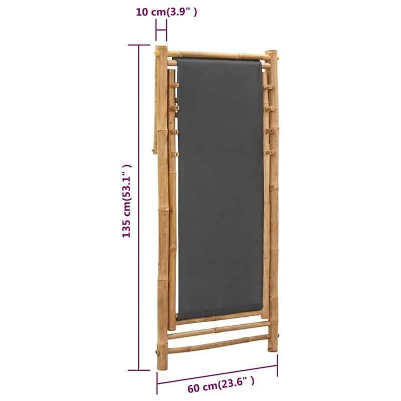 vidaXL Deck Chair Bamboo and Canvas Dark Gray
