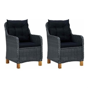 vidaXL Patio Chairs with Cushions 2 pcs Poly Rattan Dark Gray