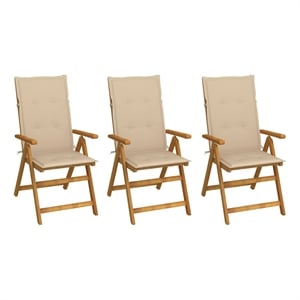 vidaXL Folding Patio Chairs 3 pcs with Cushions Solid Acacia Wood