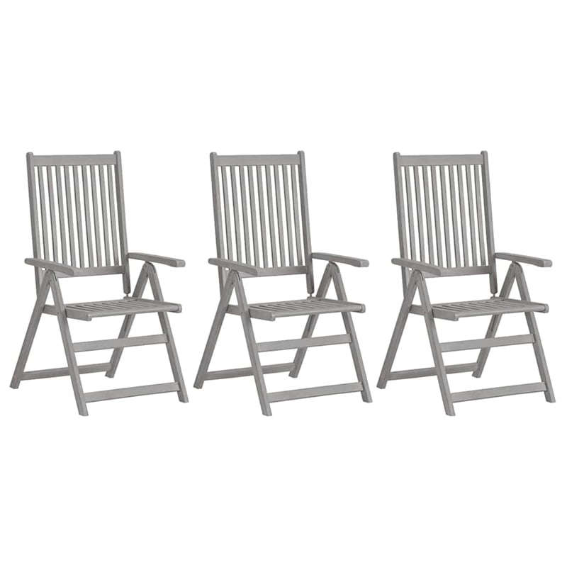 vidaXL Patio Reclining Chairs 3 pcs with Cushions Solid Acacia Wood
