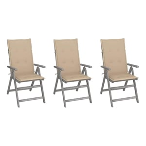 vidaXL Patio Reclining Chairs 3 pcs with Cushions Solid Acacia Wood