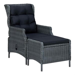 vidaXL Reclining Patio Chair with Footstool Poly Rattan Dark Gray