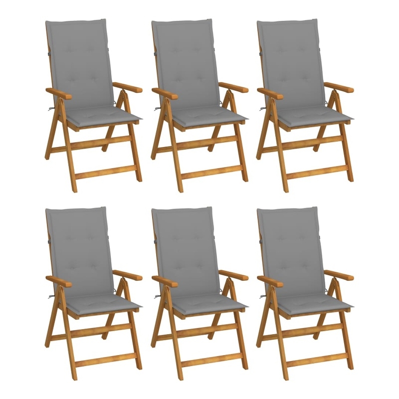 vidaXL Folding Patio Chairs 6 pcs with Cushions Solid Acacia Wood