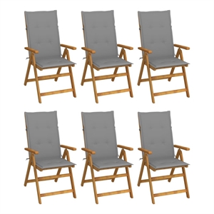 vidaXL Folding Patio Chairs 6 pcs with Cushions Solid Acacia Wood