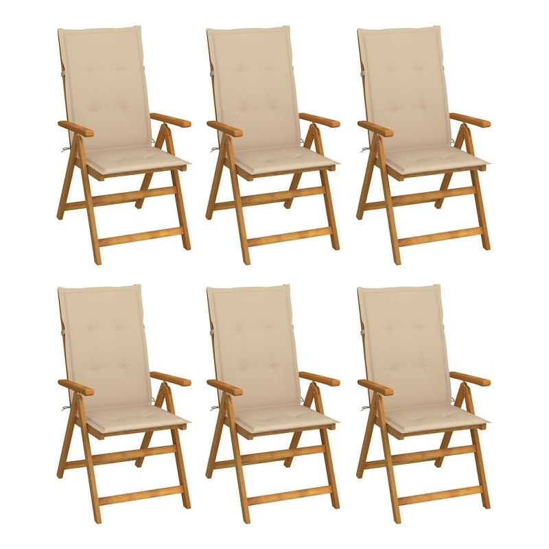vidaXL Folding Patio Chairs 6 pcs with Cushions Solid Acacia Wood