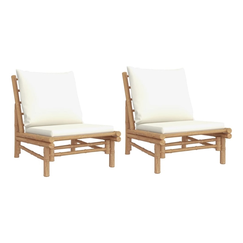 vidaXL Patio Chairs 2 pcs with Cream White Cushions Bamboo