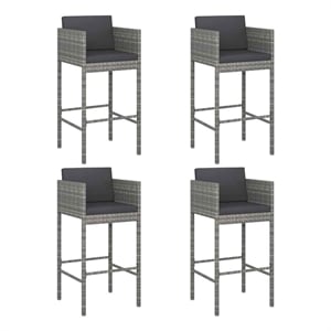 vidaXL Bar Stools 4 pcs with Cushions Gray Poly Rattan