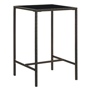 vidaXL Patio Bar Table Brown 27.6&quotx27.6&quotx43.3&quot Poly Rattan and Glass