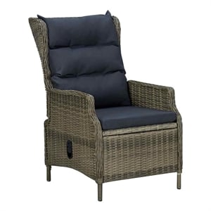 vidaXL Reclining Patio Chair with Cushions Poly Rattan Brown