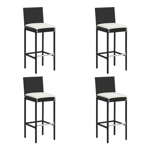 vidaXL Garden Bar Stools with Cushions 4 pcs Black Poly Rattan
