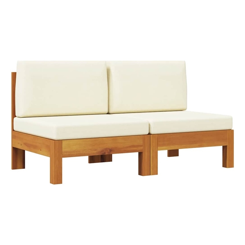 vidaXL Middle Sofas 2 pcs with Cream White Cushions Solid Acacia Wood