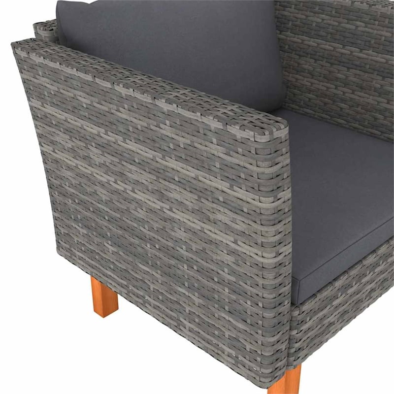 vidaXL Patio Sofa Poly Rattan and Solid Eucalyptus Wood