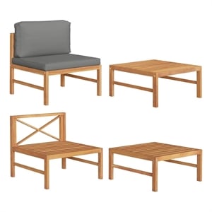 vidaXL 2 Piece Patio Lounge Set with Dark Gray Cushions Teak Wood