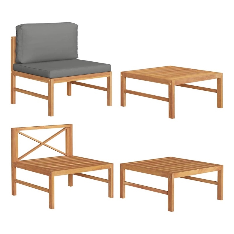 vidaXL 2 Piece Patio Lounge Set with Dark Gray Cushions Teak Wood