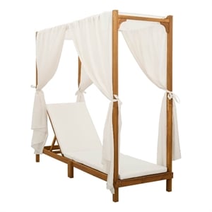 vidaXL Single Sun Lounger with Canopy and Curtains Solid Acacia Wood
