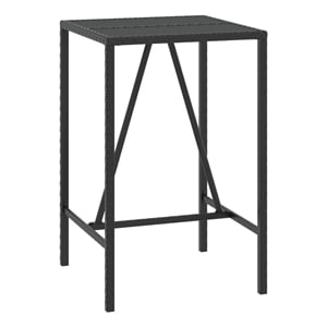 vidaXL Bar Table with Glass Top Black 27.6&quotx27.6&quotx43.3&quot Poly Rattan