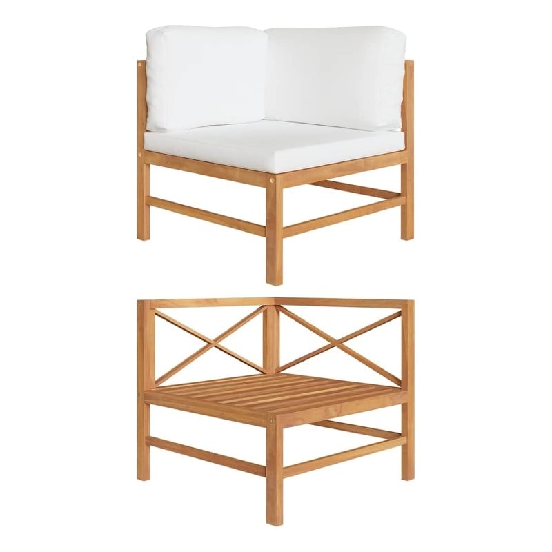 vidaXL Corner Sofa with Cream Cushions Solid Teak Wood