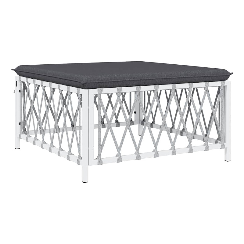 vidaXL Patio Footstool with Cushion White Woven Fabric