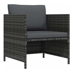 vidaXL Patio Sofa with Cushions Gray Poly Rattan