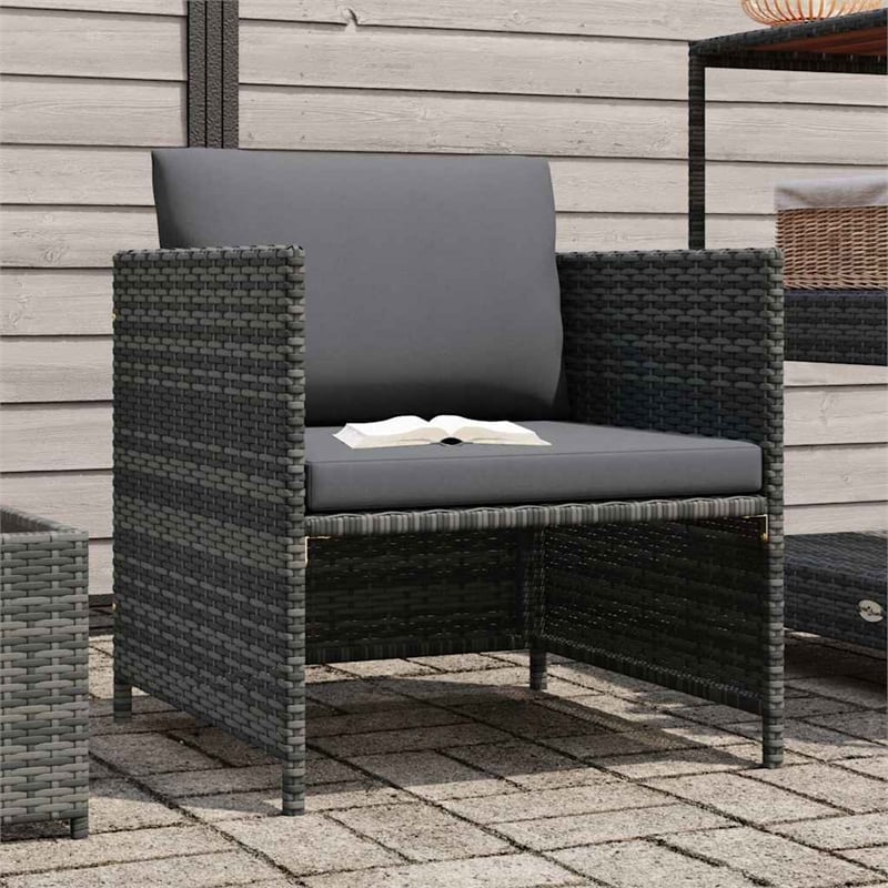 vidaXL Patio Sofa with Cushions Gray Poly Rattan